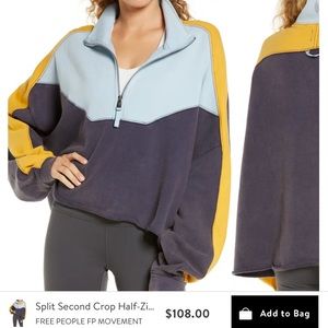 FREE PEOPLE FP MOVEMENT Split Second Crop Half-Zip Sweatshirt